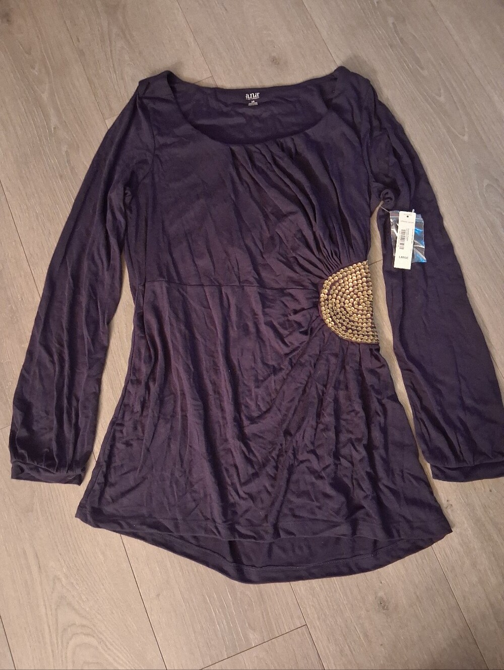 JCPenney A New Approach Purple Long Sleeve Top With Beige Sequined Design